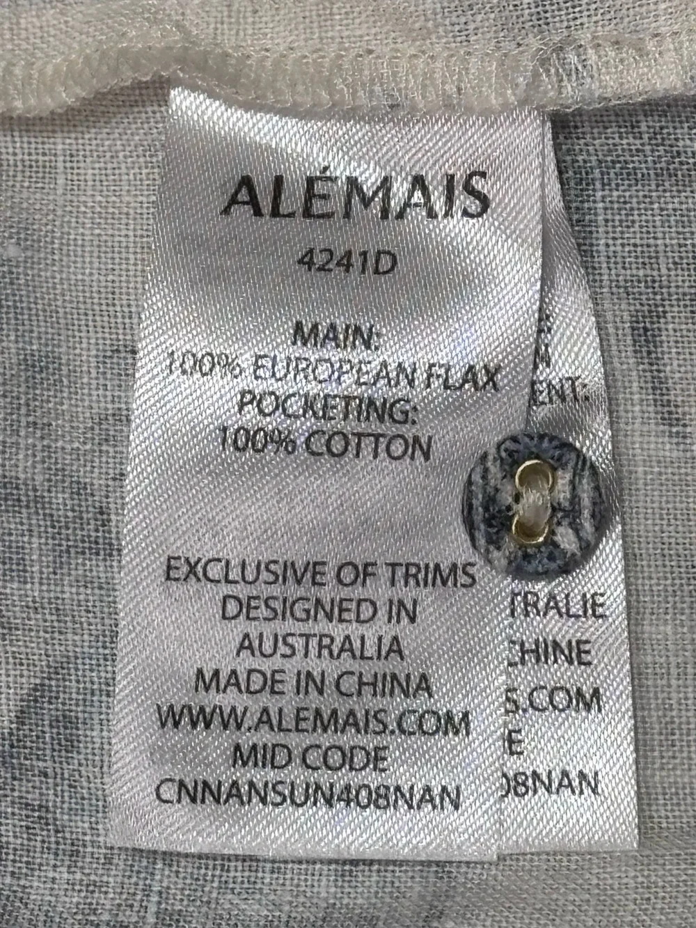ALEMAIS Linen Toile Print Belted Maxi Dress Pockets Blue White US 12 - Picture 6 of 7